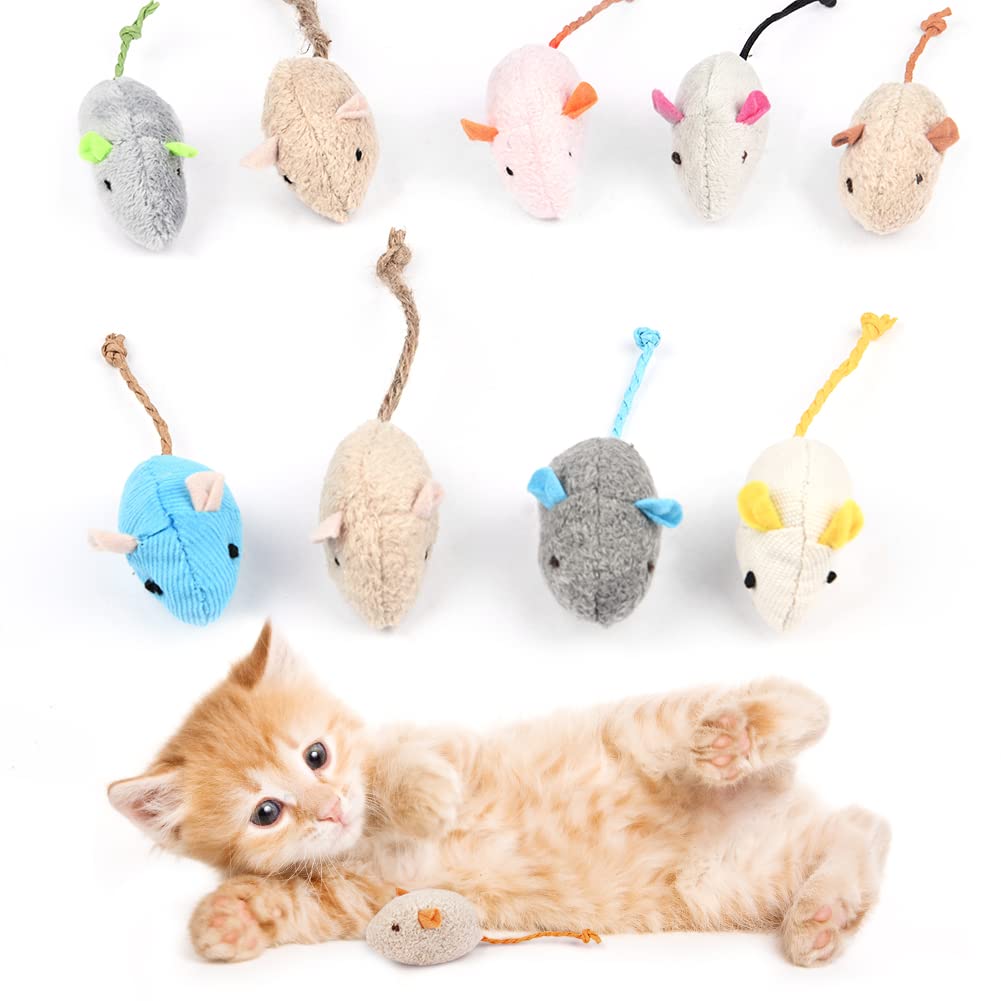 Adiwo Catnip Mouse Toys, 9 Pack Catnip Toys for Cats, Mini Pet Chew Small Plush Mouse Cat Toy, Catnip Teeth Cleaning Toys for Kick Bite, Play and Indoor Interactive (Mixed Color)