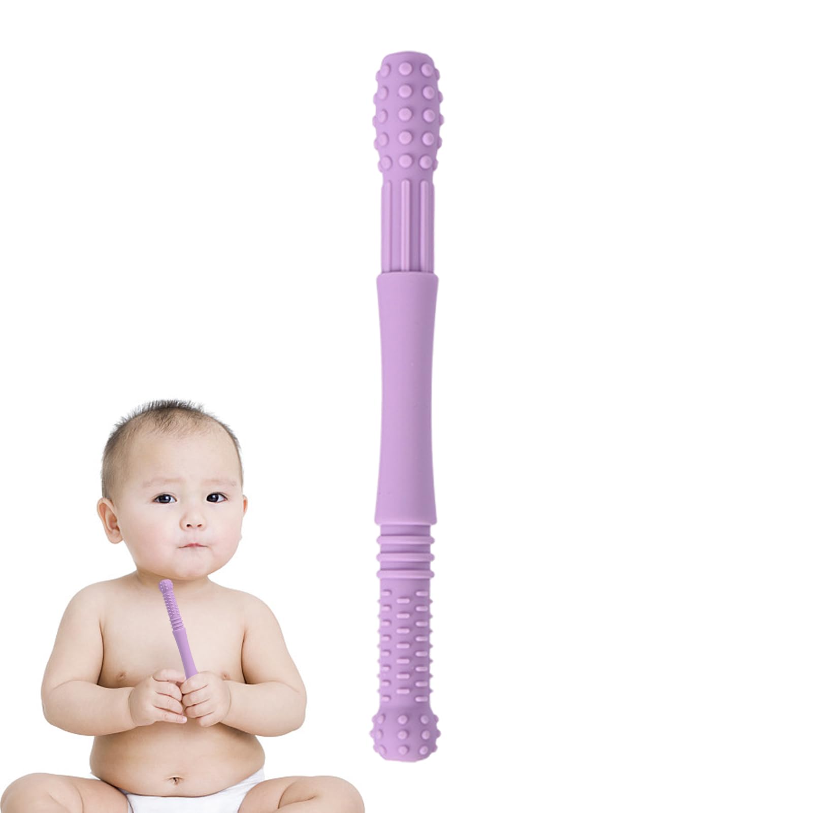 Baby Teether Tube, Hollow Teether Tube, Silicone Teething Toys for Baby, Purple Chew Straw Toy for Infant Toddlers, Multicolor Soft Silicone Baby Soothing Teether Toy