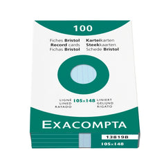 Exacompta - Ref 13819B - Bristol Lined Record Cards (Pack of 100) - A6 in Size, 205gsm Card, Compatible with Printers - Suitable for Exam Revision & Notes - Blue