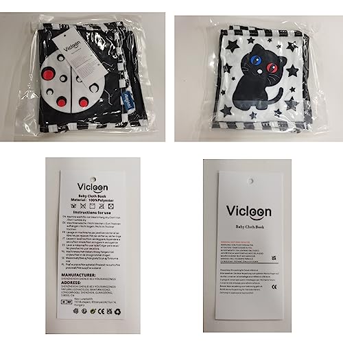 Vicloon Baby Soft Books, Baby Cloth Book, Black and White High Contrast Soft Cloth Book for Early Learning, Foldable Soft Fabric Quiet Book, Touch and Feel Crinkle Cloth Books for Babies First Book