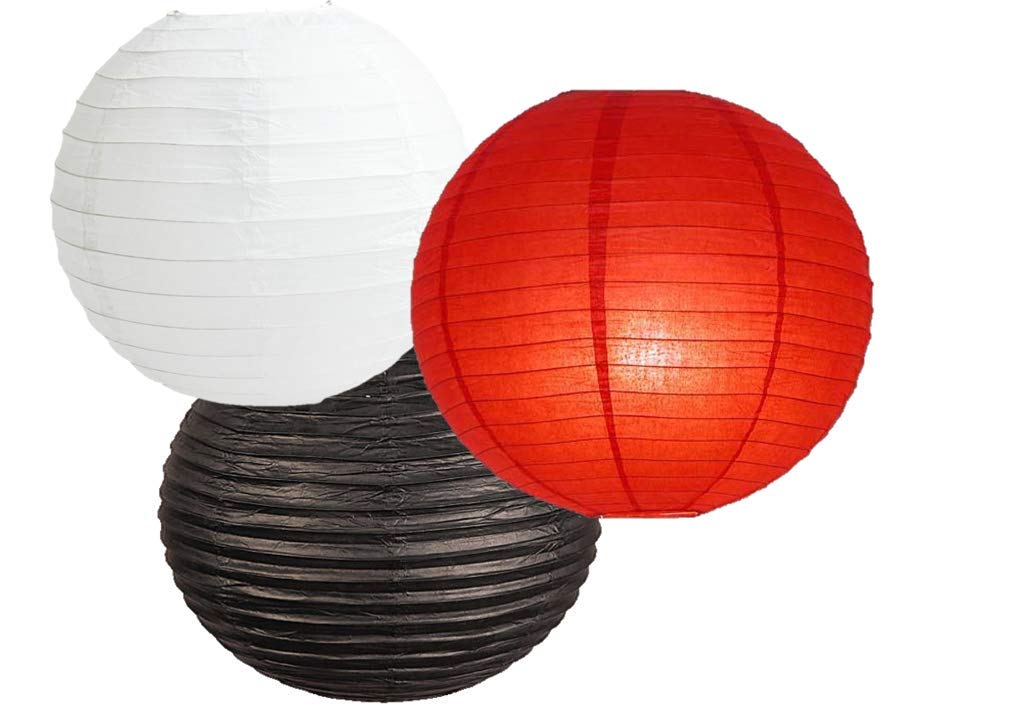 Paper Lanterns Mix Color Packs of 3 Round Paper Lanterns Lampshade Party Decorations (Red Black Shade, 8 inches (20 Cm))