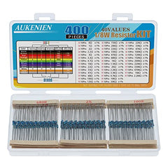 AUKENIEN 1/8W Resistors Assortment Kit 40 Values 400pcs 1/8 Watt Metal Film Fixed Resistor Pack 0 to 2.2M Ohm Common Industrial Electrical Assorted Resister Set RoHS Compliant with ±1% Tolerance