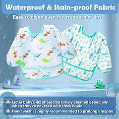 Lictin Baby Bibs with Sleeves, 5 Pcs Waterproof Long Sleeve Bib Unisex Feeding Bibs Apron for Infant Toddler 0-24 Months