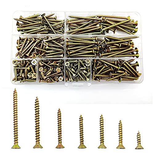 335 Pcs Self Tapping Wood Screws Assortment Kit, Assorted Cross Pan Head Countersunk Zinc-Plated Concrete Screws, Drywall Screws for Door Hinges, Repairs, DIY Project