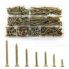 335 Pcs Self Tapping Wood Screws Assortment Kit, Assorted Cross Pan Head Countersunk Zinc-Plated Concrete Screws, Drywall Screws for Door Hinges, Repairs, DIY Project