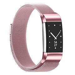 Wongeto Compatible with Fitbit Charge 2 Strap, Adjustable Stainless Steel Metal Mesh Replacement Wristband Straps with Unique Magnet Lock for Fitbit Charge 2 Men Women (Rose Pink)