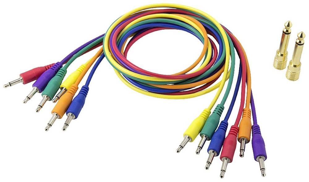 Korg - SQ-CABLE6 - 75cm Mini Jack Patch Leads with Two Adaptors - Pack of 6 - Mixed Colours