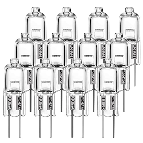 G4 Halogen Bulbs, 12 Pcs 10W 12V Halogen Light Bulbs 2 Pin Clear Capsule Lamp Bulb, Halogen-Pin-Base-Lamp Warm White Light Clear Capsule for Cooker Lighting, Signal Lights, Track Lighting (12)