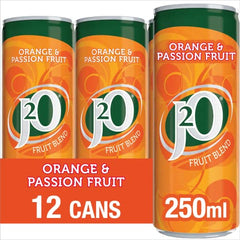 J2O Fruit Juice, Orange and Passionfruit, 250ml Cans (Pack of 12)