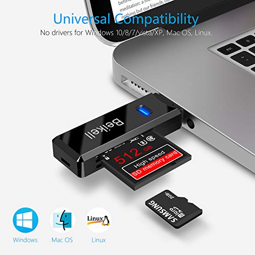 Beikell USB 3.0 Card Reader,High-speed SD/Micro SD Card Reader Memory Card Adapter-Supports SD/TF/SDHC/SDXC/MMC-Compatible with Windows,OS