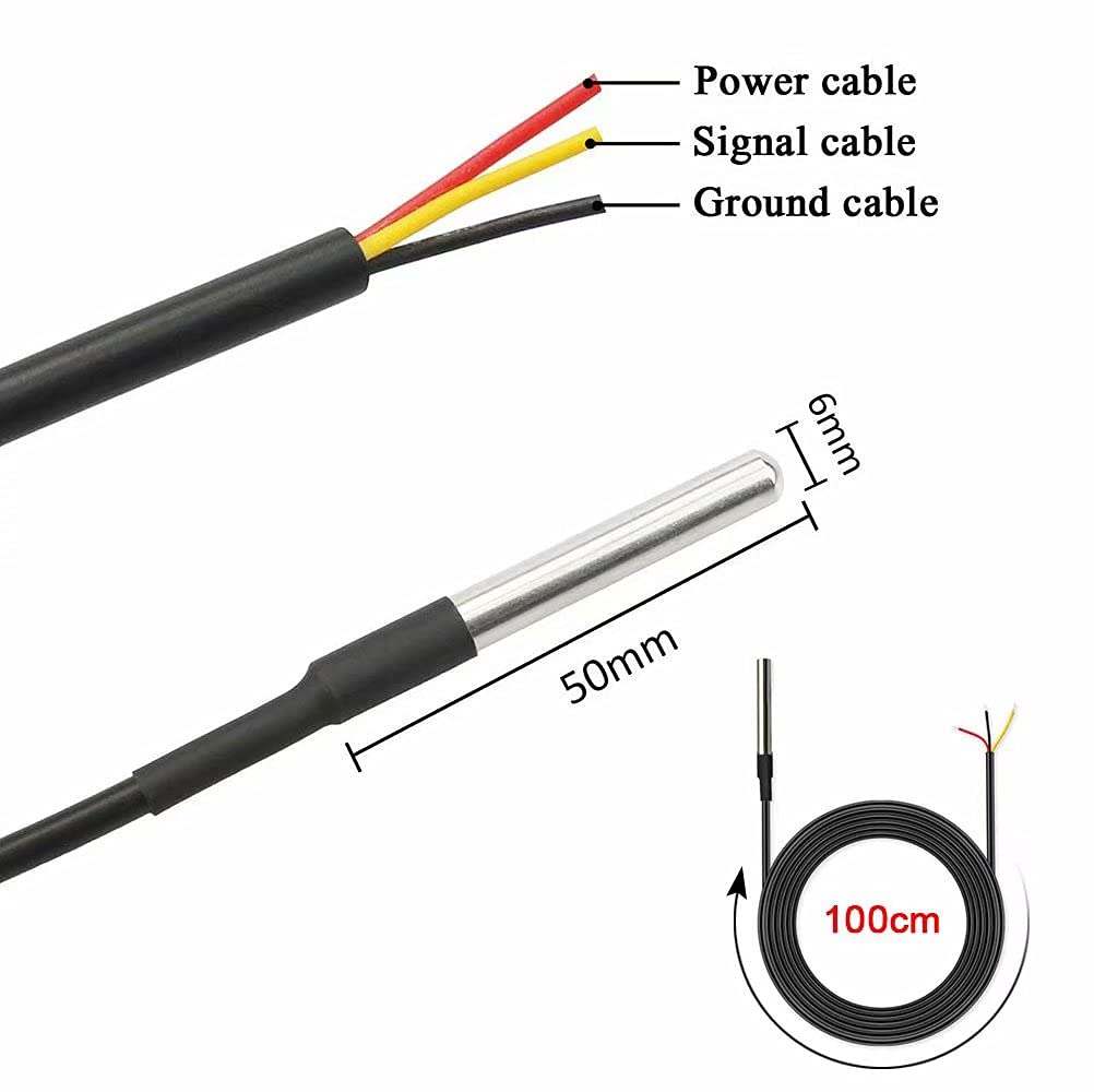 DS18B20 1M Waterproof Temperature Sensors Digital Temp Probe Compatible with Arduino and Raspberry Pi - 5 Pcs