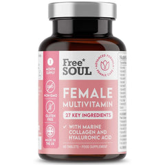 Women's Multivitamins and Minerals with Collagen & Hyaluronic Acid - 27 Essential Vitamins, Minerals, & Botanicals - 60 Tablets   Gluten-Free & No Synthetic Fillers or Binders   UK Made by Free Soul