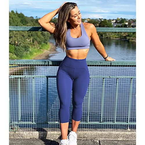 ACTINPUT Capri Leggings for Women High Waisted Tummy Control 3/4 Length Leggings Sports Workout Gym Running Yoga Pants(1pc Navy Blue,L-XL)