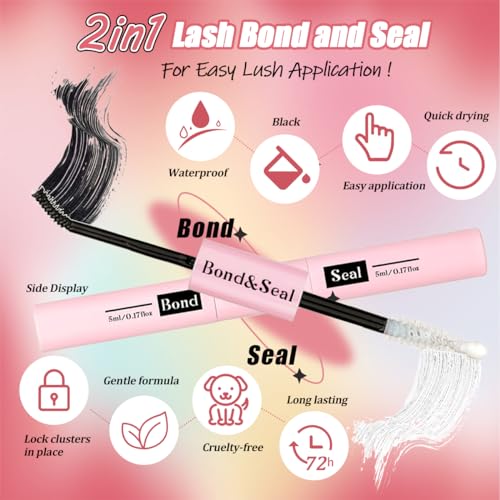 DIY Lash Extension Kit Individual Lashes Kit for Beginner at Home with 280 PCS 9-16mm Length 40D Curl Lash Clusters Lash Bond and Seal Glue Remover Tweezers Lash Applicator Tool