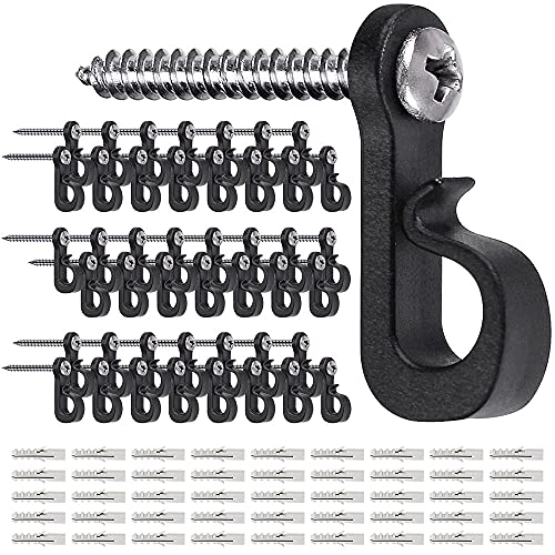 SELEWARE Q Hanger Hooks for Outdoor String Lights, Christmas Light Hooks with Screw, Indoor Outdoor Light Hooks Clips for Hanging String Lights Fairy Lights Patio Light, 45 Pcs