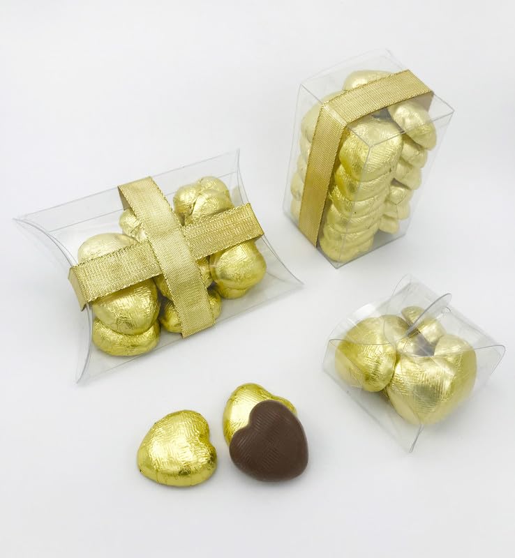 Luxury Milk Chocolate Hearts - For Wedding Favours, Anniversary, and Mothers Day - 20 Gold Hearts