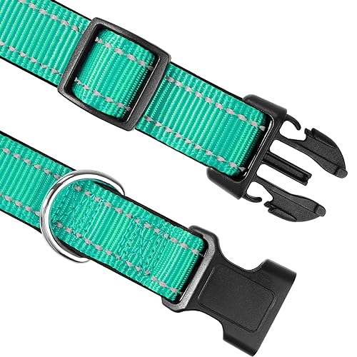 Joytale Dog Collar, Reflective Padded Neoprene Pet Collar, Adjustable Nylon Collars for Medium Dogs, M, Teal