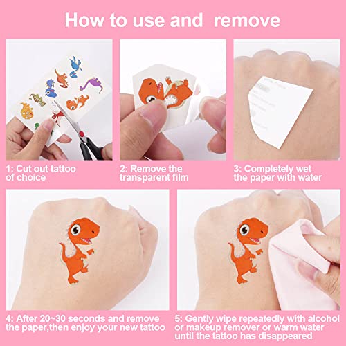 AOOWU Temporary Tattoo for Kids, 30 Sheets Kid Temporary Tattoos Sticker, Waterproof Fake Tattoo Set, Childrens Cartoon Dinosaur Tattoo Stickers for Boys Girls Dinosaur Theme Birthday Party Bag Filler