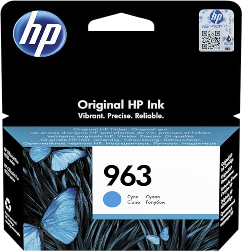 HP 3JA23AE 963 Original Ink Cartridge, Cyan, Single Pack