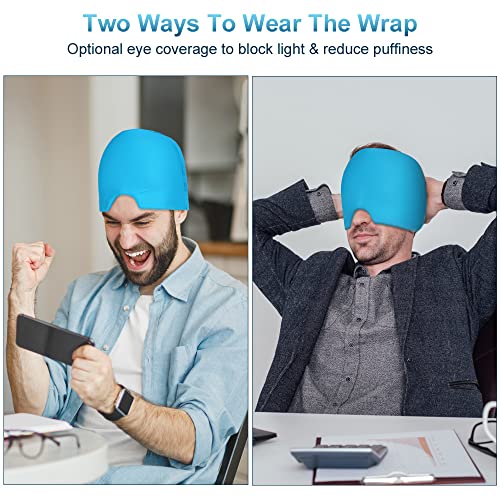 ACWOO Migraine Relief Cap, Reusable Cold Hot Therapy Migraine and Headache Relief Cap, Single-sided Gel Ice Hot Head Wrap for Chronic Migraine, Tension Headache, Sinus Stress, Puffy Eyes (Blue)