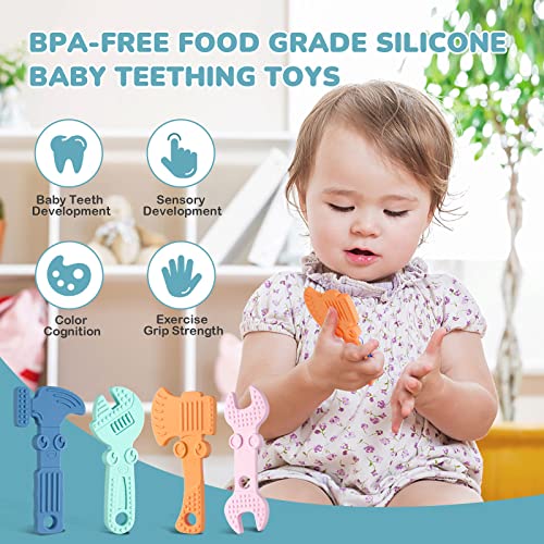 TYRY.HU Teething Toys for Baby Training Baby Toothbrush teether Chew Toy BPA Free Silicone Cooling Tools Shape Baby Teether Relief Gifts for Newborn 4pcs(B)