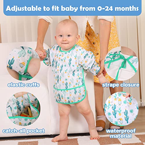 Lictin Baby Bibs with Sleeves, 5 Pcs Waterproof Long Sleeve Bib Unisex Feeding Bibs Apron for Infant Toddler 2-5 years