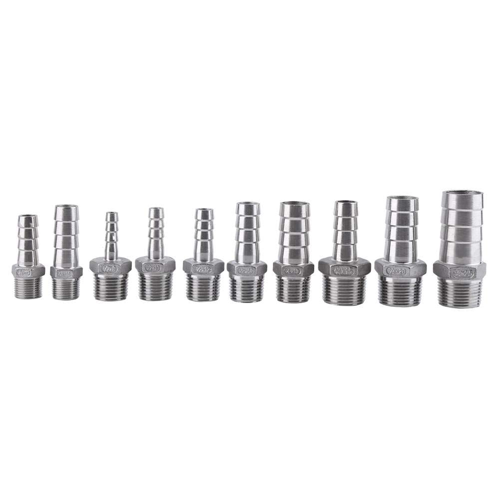 1 x SS304 Stainless Steel Barbed Hose Connector with Thread Adaptor DFE Tail Pipe 1/8~3/4