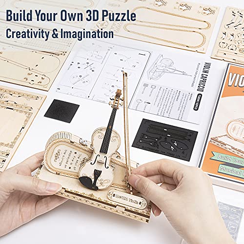 ROKR 3D Wooden Puzzles Violin Capriccio Craft Model Kits for Adults to Build Musical Instruments Birthday Gift for Family and Friends 62 Pieces, Violin Capriccio