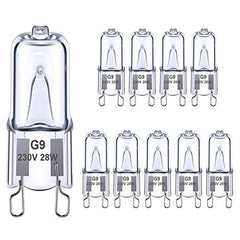 Ugvmn G9 Halogen Light Bulbs 28W, G9 Clear Capsule Bulb Warm White 2700K, G9 Oven Bulb No Strobe, G9 Bi-Pin Base No Flicker, Dimmable, AC 220-240V,10 Pack