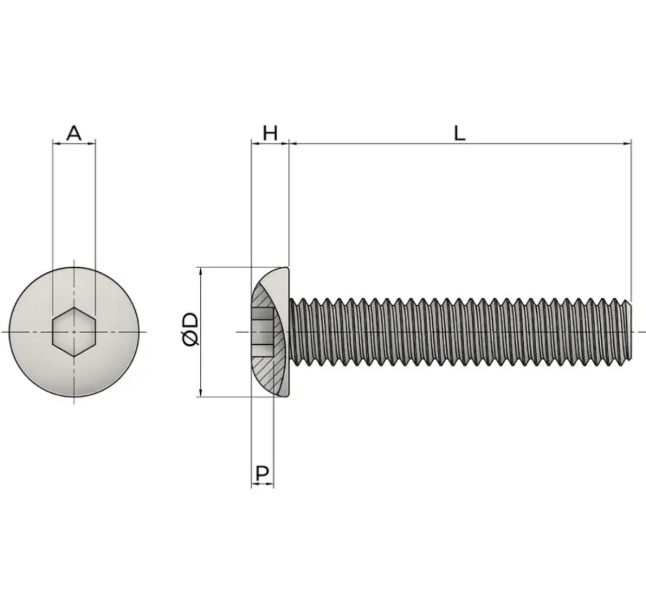 M6 (6mm x 18mm) Hex Socket Button Head Screws - A2 Grade Stainless Steel (Pack of 20)