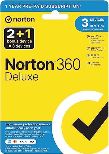 Norton 360 Deluxe 2024 Antivirus software for 3 Devices, 12 Months subscription Deluxe 3 Device 12 Months PC Download