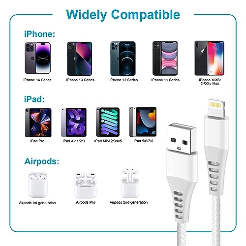 iPhone Charger Cable 2M 2Pack [MFi Certified], USB Lightning Cable 2M Nylon iPhone Cable Fast Charging iPhone Lightning Charger Cables Lead Wire for Apple iPhone 14 13 12 Pro Max XR XS 8 7 6 5 SE iPad