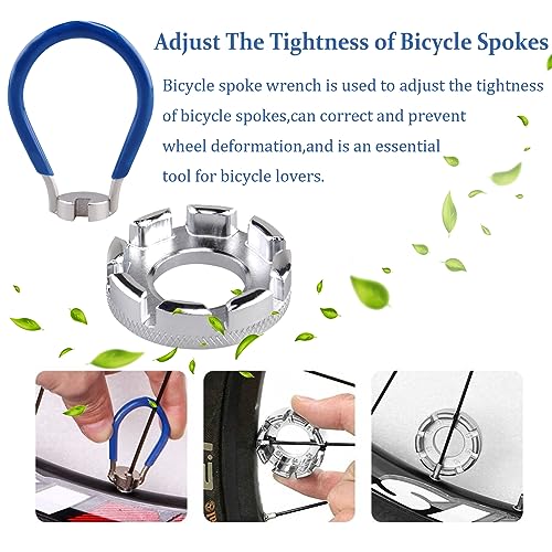 Bike Wheel Spoke Repair Kit with Spoke Wrench and Rim Correction Tool, Bicycle Spoke Wrench Tool, 6 in 1 Bike Spanner Spoke Tool 10-15 Gauge for Bike Wheel Maintenance and Adjustment(SilverandBlue)