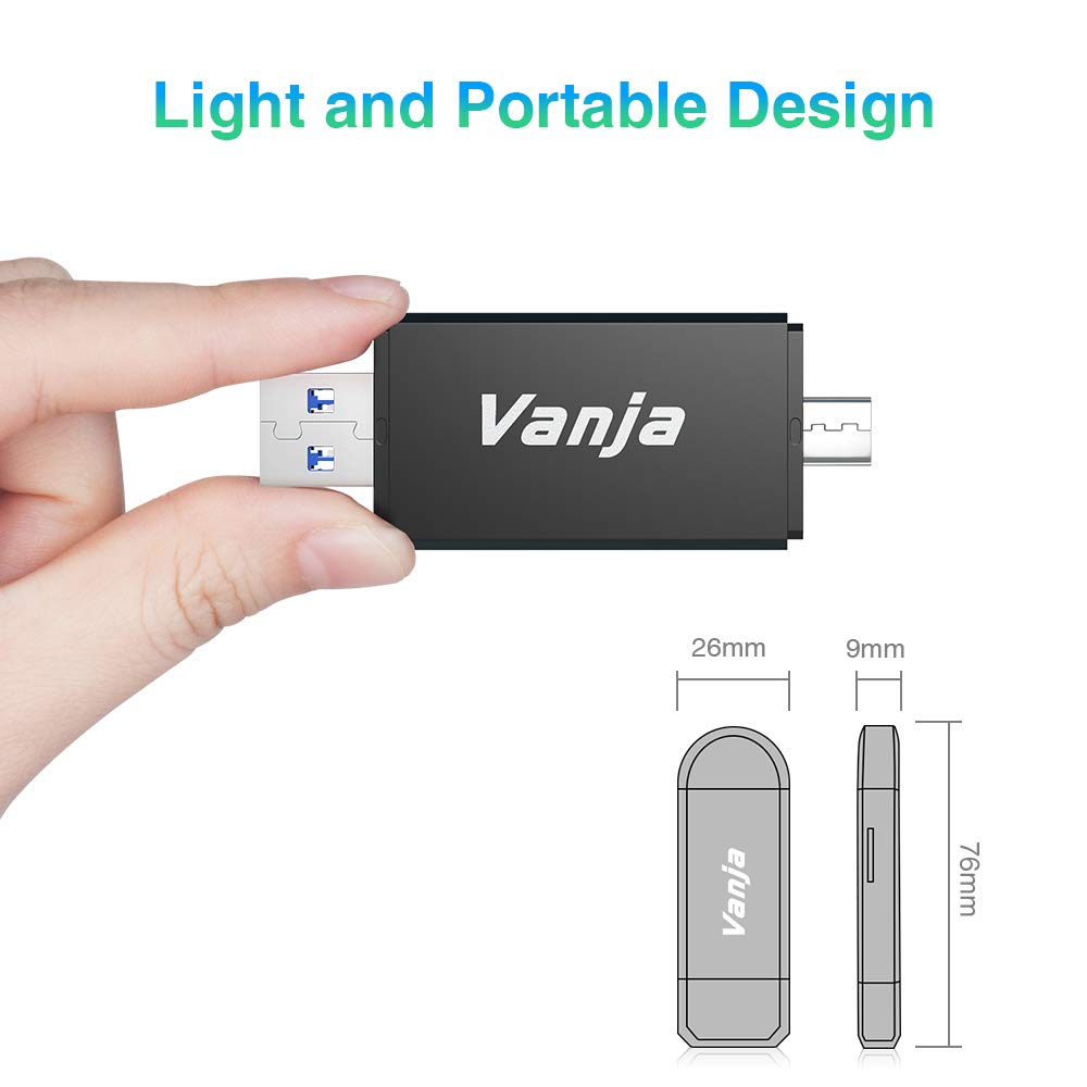 Vanja USB 3.0 SD/Micro SD Card Reader USB Type C Memory Card Adapter Compatible with Macbook Pro, iMac, Samsung S20/S10 Huawei P50/P40/Mate 40/30 for UHS-I/II SDXC, SDHC, MMC, RS-MMC, Micro SDXC/SDHC