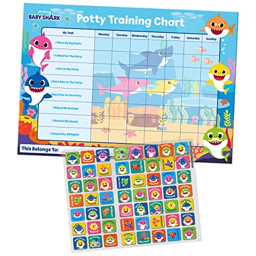 Paper Projects 01.70.30.041 Baby Shark Potty Training Includes 56 Sparkly Stickers   Colourful Chart is Wipe-Clean, Blue, 29.7cm x 42cm