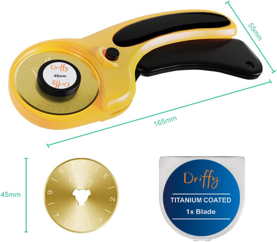 Rotary Cutter with 4x Extra 45mm Blades - for Quilting Fabric