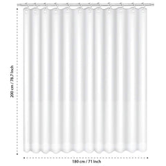 ANSIO Shower Curtain for Bathroom - Mould and Mildew Resistant - Solid White, 180 x 200 cm (71 x 71 Inch)   Water Repellant Fabric   100% Polyester