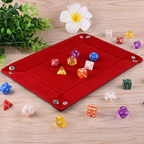 SIQUK Double Sided Dice Tray, Folding Rectangle PU Leather and Burgundy Velvet Dice Holder for Dungeons and Dragons RPG Dice Gaming D&D and Other Table Games