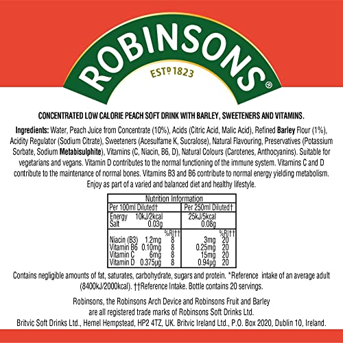 Robinsons Fruit & Barley Peach Squash, 1 l (Pack of 1)