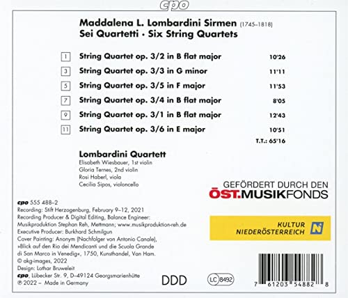 Maddalena Laura Lombardini Sirmen: Six String Quartets op. 3, 1-6