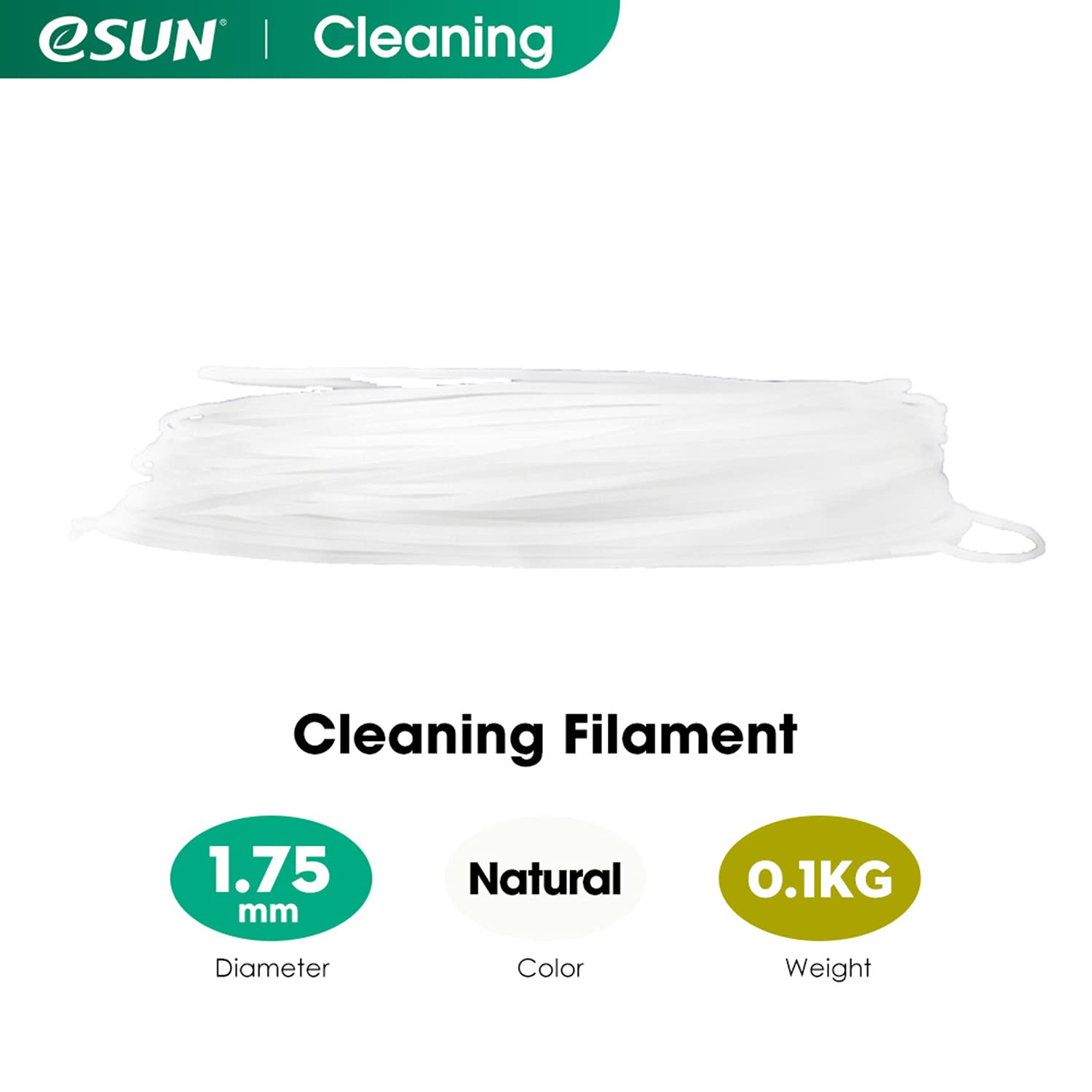 eSUN Cleaning Filament 1.75mm, 3D Printer Cleaning Filament, Prevent Nozzles and Extruders Clogging, 100g Spool 3D Printing Filament for 3D Printers, Natural