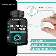 Magnesium Glycinate Supplements & Vitamin B6 - 120 High Strength Capsules - 1500mg of Magnesium Providing 315mg Elemental Magnesium (Bisglycinate) - Pure Active Ingredient