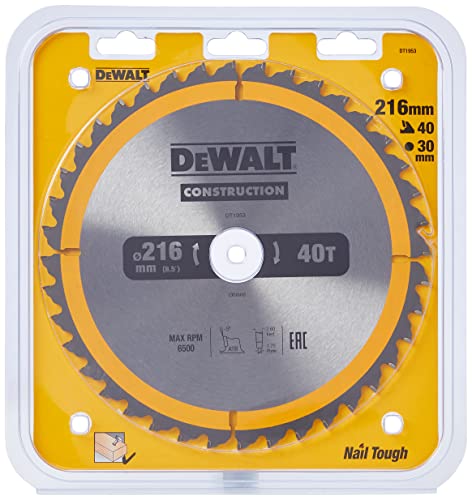 DEWALT DT1953-QZ DT1953-QZ-Hoja para construcción 216x30mm 40D, Yellow/Black, 216/30 mm 40WZ