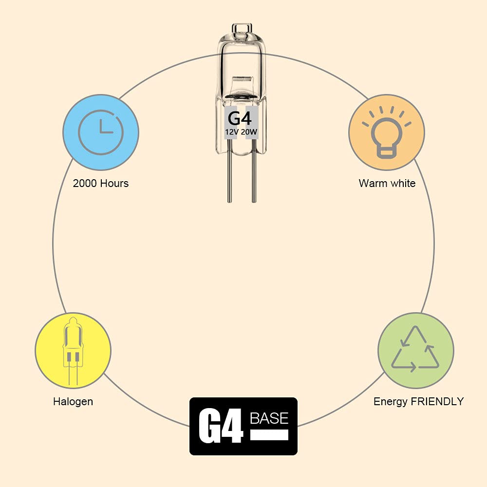 Haraqi 8 Pack G4 Halogen Bulbs，12 Volt 20 Watt Bi-Pin Halogen Bulbs Dimmable for Ceiling Lights,Table Light,Cabinet Lights,Warm White Brightness