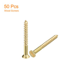 sourcing map Brass Wood Screws, 50Pcs M3 x 30mm Slotted Drive Flat Head Self Tapping Screw Countersunk for Woodworking Furniture