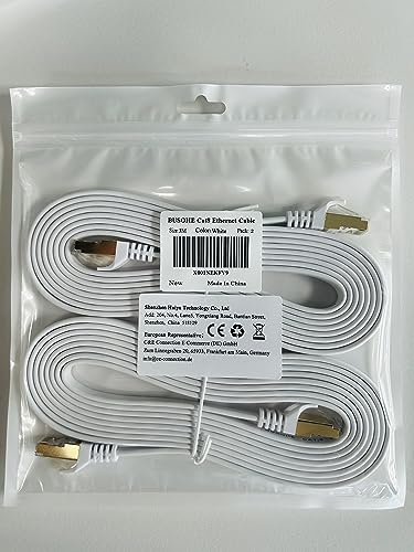 BUSOHE Cat 8 Ethernet Cable 3m 2-Pack, High Speed Flat Gigabit RJ45 Lan Network Cable, 40Gbps 2000Mhz Internet Patch Cord for Switch, Router, Modem, Patch Panel, PC (White)