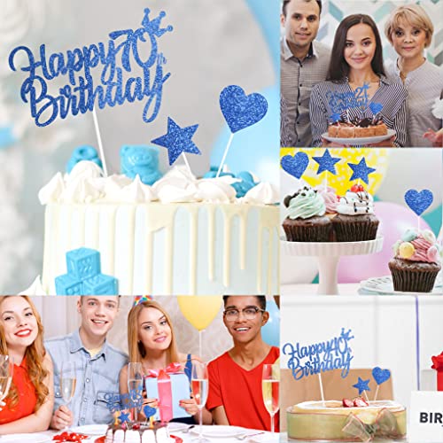 Personalised Happy 19th Birthday Cake Toppers Birthday Cake Decorations Blue for Boy Men Girl Women, Double Sided Glitter Cupcake Topper Cake Topper Kit 19 Years Birthday Party Cake Décor Supplies