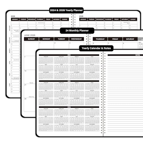 Diary 2024 - A4 Month Week to View Diary 2024, Monthly Planner, Jan.2024 - Dec.2025, Twin-wire Binding, Clear PVC Hardcover, 22 x 28cm, Black