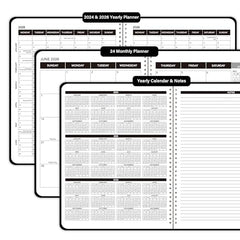 Diary 2024 - A4 Month Week to View Diary 2024, Monthly Planner, Jan.2024 - Dec.2025, Twin-wire Binding, Clear PVC Hardcover, 22 x 28cm, Black