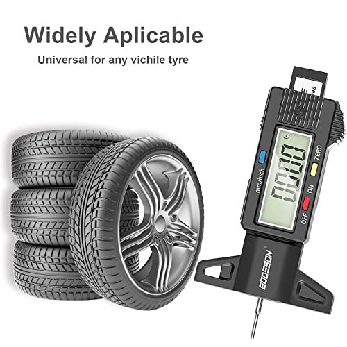 GODESON Digital Tyre Tread Depth Gauge UK,0-25.4 Mm Inch Tyre Guage Digital with Large LCD Display and Tire Tread Depth Measuring tool for Cars,Trucks,Moto